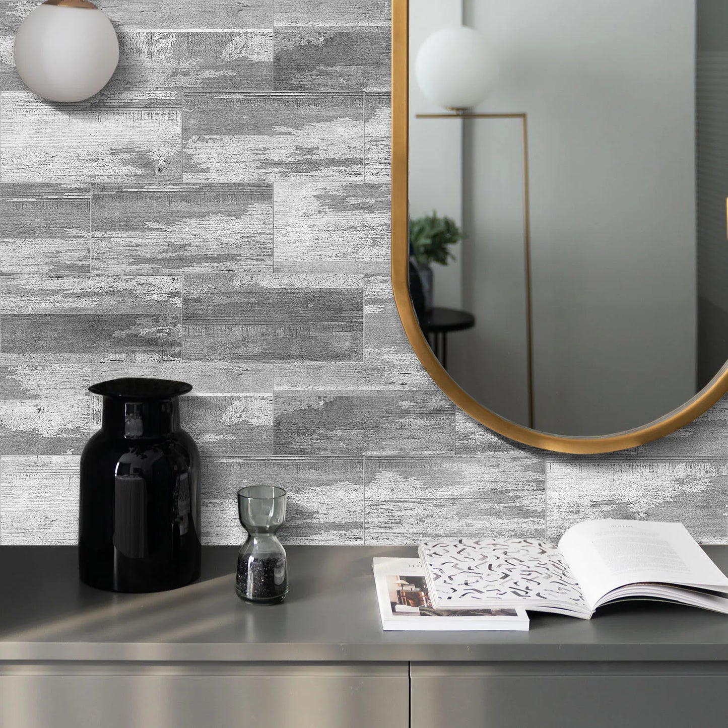 16/32/64PCS Retro Grey Wood Pattern Vintage Tile Sticker 3D Matte Thickened Foam Wall Sticker Self-Adhesive Wallpaper Kitchen