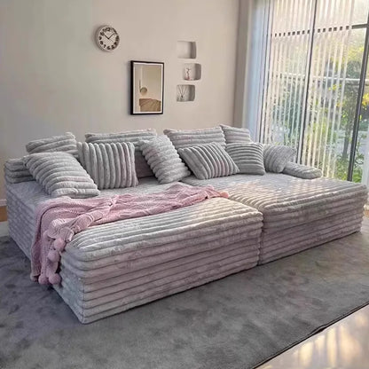 2025 New Vacuum Compression Shar Pei Dog Sofa Italian Minimalist Lazy Sofa Thick Striped Cloud Velvet Villa Large Sofa Bed