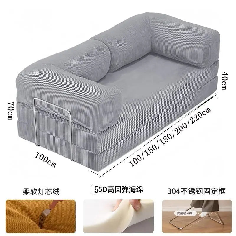 Italian Minimalist Retro High-End Corduroy Living Room Sofa, Compressed Sofa,Sofa Bed, Foldable, Washable, Customizable