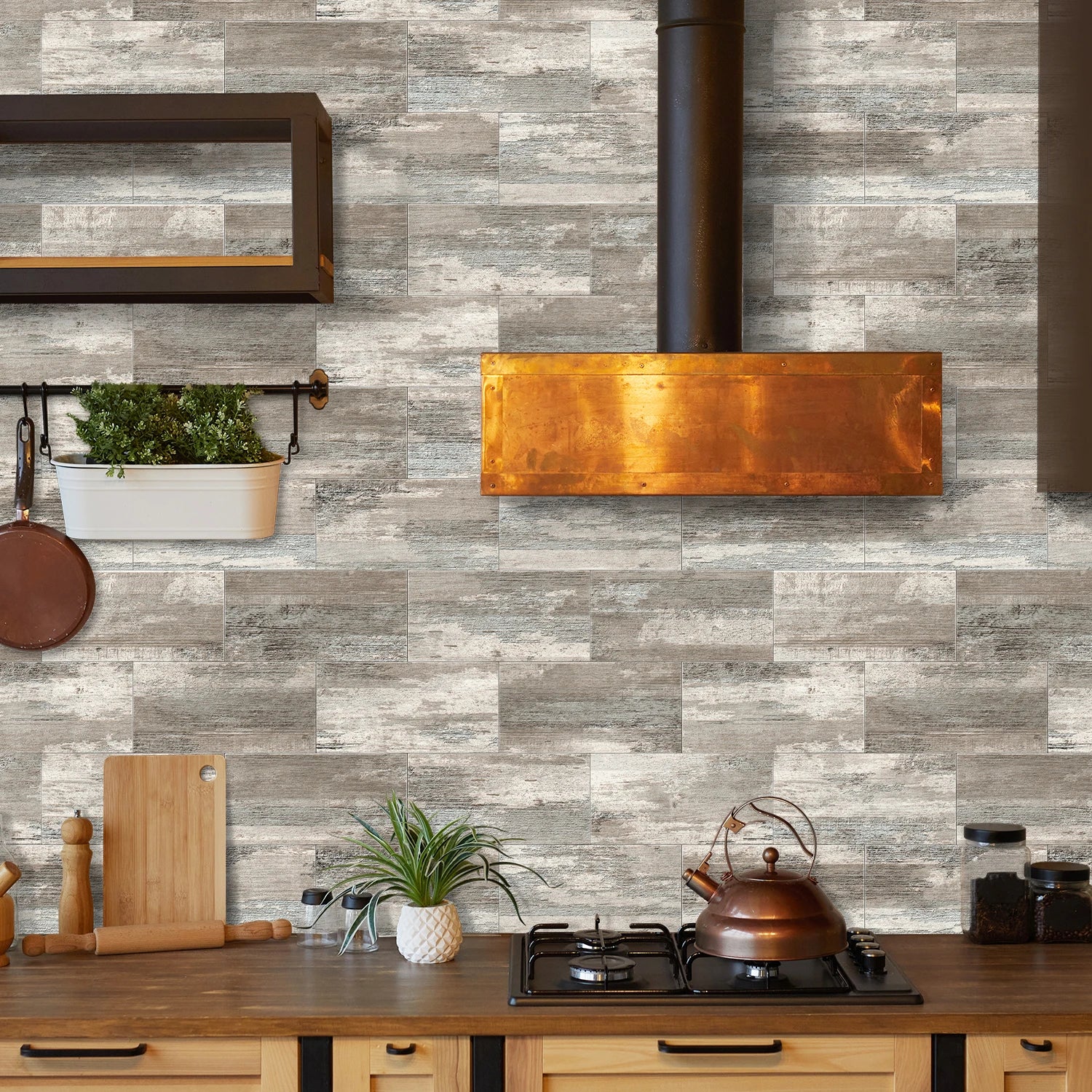 16/32/64PCS Retro Grey Wood Pattern Vintage Tile Sticker 3D Matte Thickened Foam Wall Sticker Self-Adhesive Wallpaper Kitchen