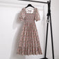 Spring Summer Chiffon Dresses Fashion Female Elastic Waist Short Sleeve Pleated Casual Dress Women A-Line Dresses Vestidos