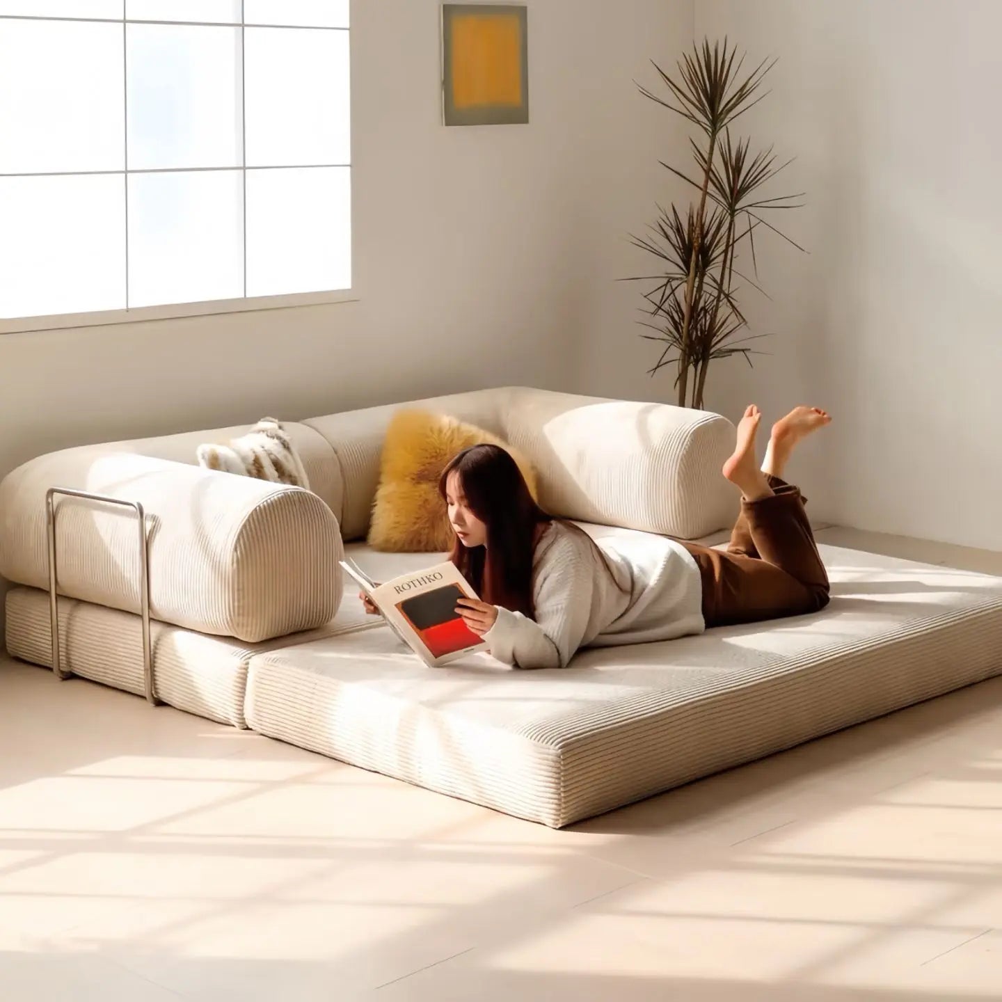 Italian Minimalist Retro High-End Corduroy Living Room Sofa, Compressed Sofa,Sofa Bed, Foldable, Washable, Customizable