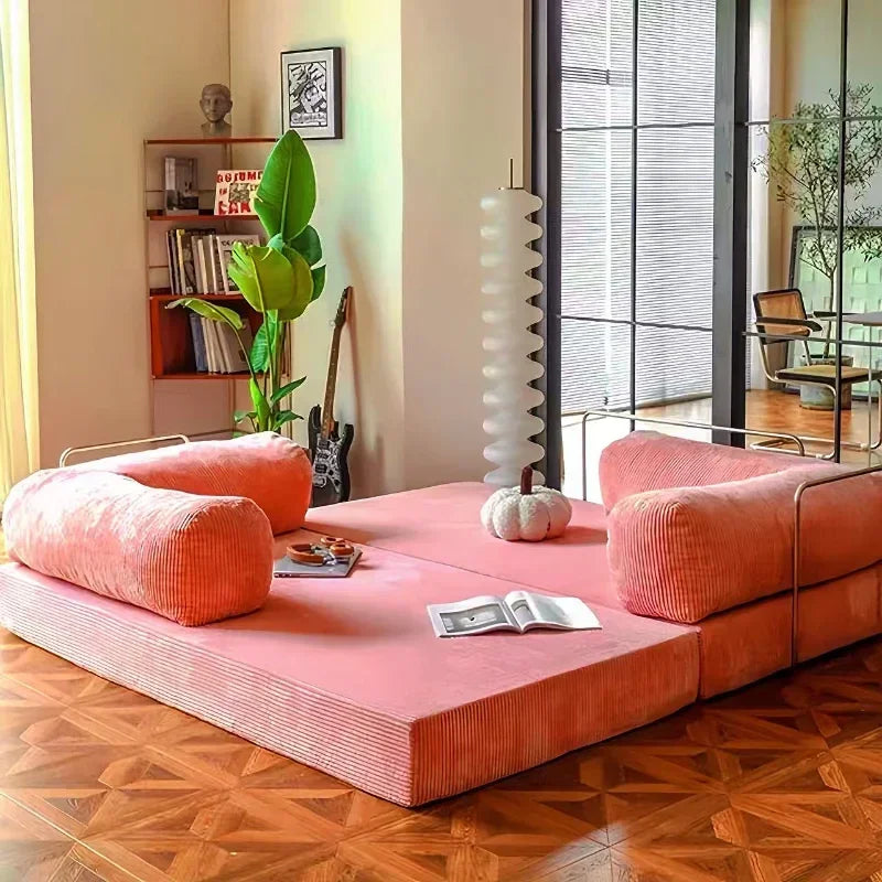 Convertible Sofa Bed Vacuum Compression Sofa Italian Simple Retro High-End Corduroy Living Room Foldable Washable Customizable