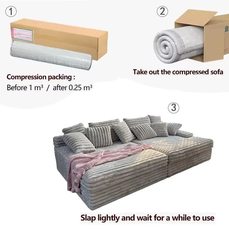 2025 New Vacuum Compression Shar Pei Dog Sofa Italian Minimalist Lazy Sofa Thick Striped Cloud Velvet Villa Large Sofa Bed