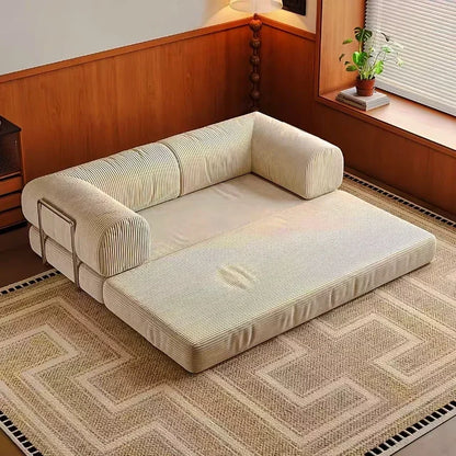 Convertible Sofa Bed Vacuum Compression Sofa Italian Simple Retro High-End Corduroy Living Room Foldable Washable Customizable