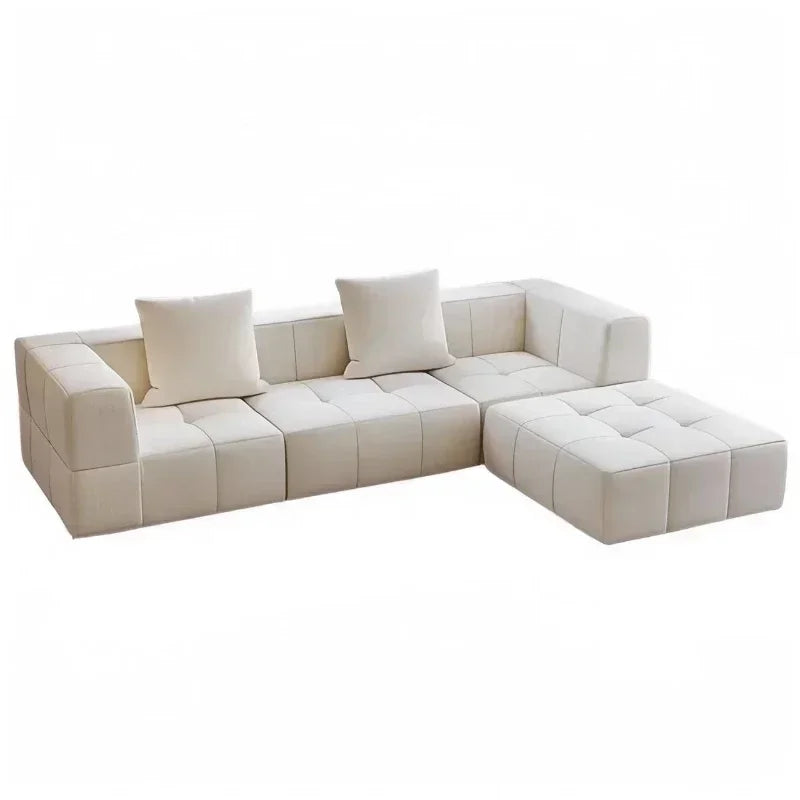 Modular L - Shaped Sectional Sofa in Cream Color with Plush Pillows, Compressed Sofa, Support Color Customization Home Furniture