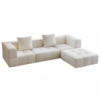 Modular L - Shaped Sectional Sofa in Cream Color with Plush Pillows, Compressed Sofa, Support Color Customization Home Furniture
