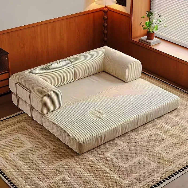 European Retro High-End Corduroy Living Room Sofa Vacuum Compression Sofa Bed Foldable and Customizable Home Furniture
