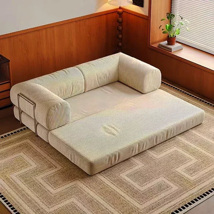 European Retro High-End Corduroy Living Room Sofa Vacuum Compression Sofa Bed Foldable and Customizable Home Furniture