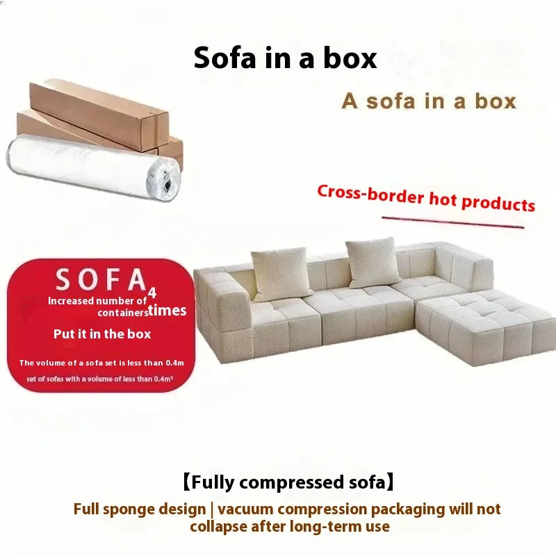 Modular L - Shaped Sectional Sofa in Cream Color with Plush Pillows, Compressed Sofa, Support Color Customization Home Furniture