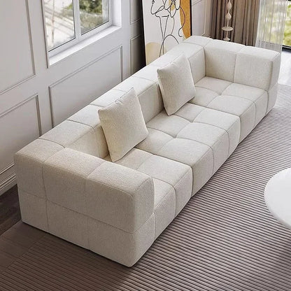 Modular L - Shaped Sectional Sofa in Cream Color with Plush Pillows, Compressed Sofa, Support Color Customization Home Furniture