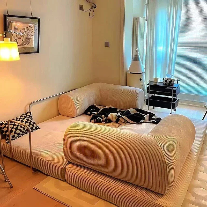 European Retro High-End Corduroy Living Room Sofa Vacuum Compression Sofa Bed Foldable and Customizable Home Furniture