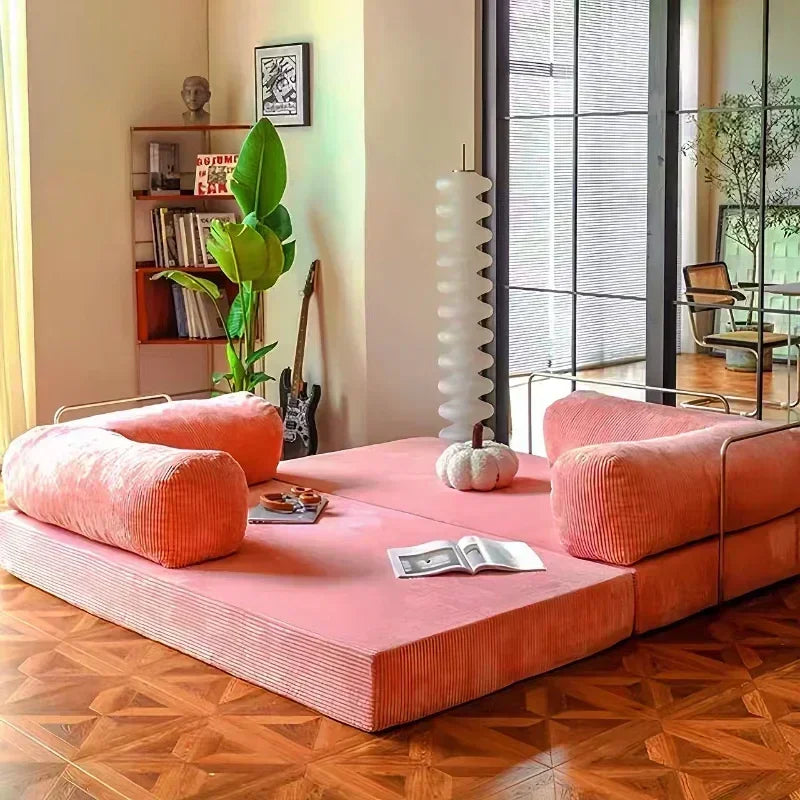 European Retro High-End Corduroy Living Room Sofa Vacuum Compression Sofa Bed Foldable and Customizable Home Furniture