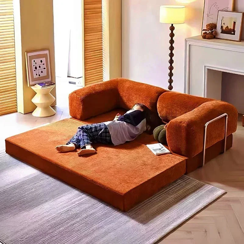 European Retro High-End Corduroy Living Room Sofa Vacuum Compression Sofa Bed Foldable and Customizable Home Furniture