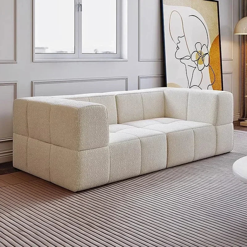 Modular L - Shaped Sectional Sofa in Cream Color with Plush Pillows, Compressed Sofa, Support Color Customization Home Furniture