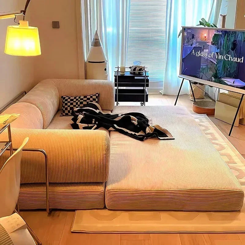 European Retro High-End Corduroy Living Room Sofa Vacuum Compression Sofa Bed Foldable and Customizable Home Furniture