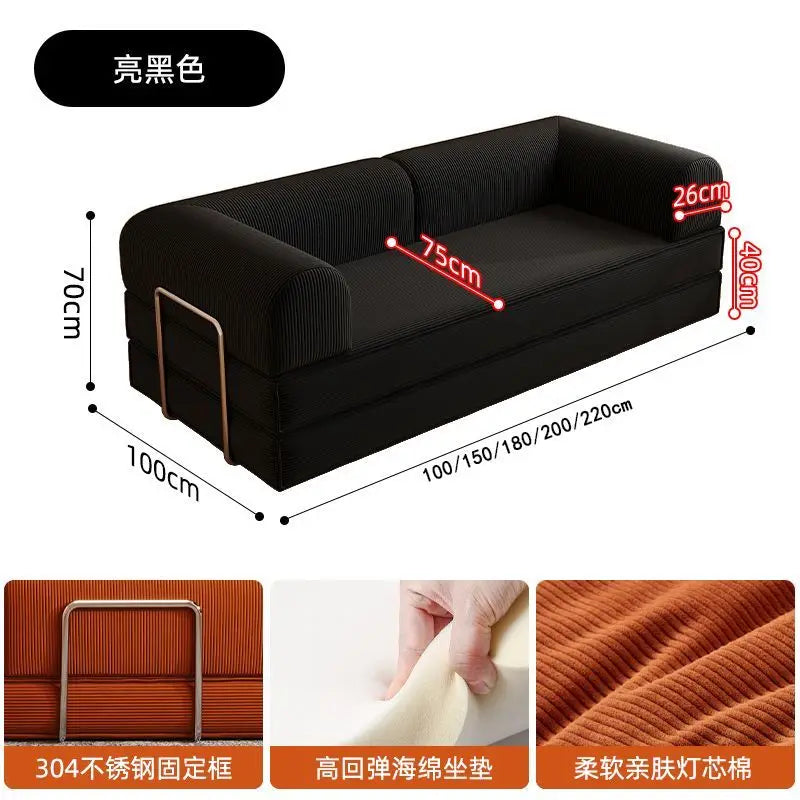 Italian Minimalist Retro High-End Corduroy Living Room Sofa, Compressed Sofa,Sofa Bed, Foldable, Washable, Customizable