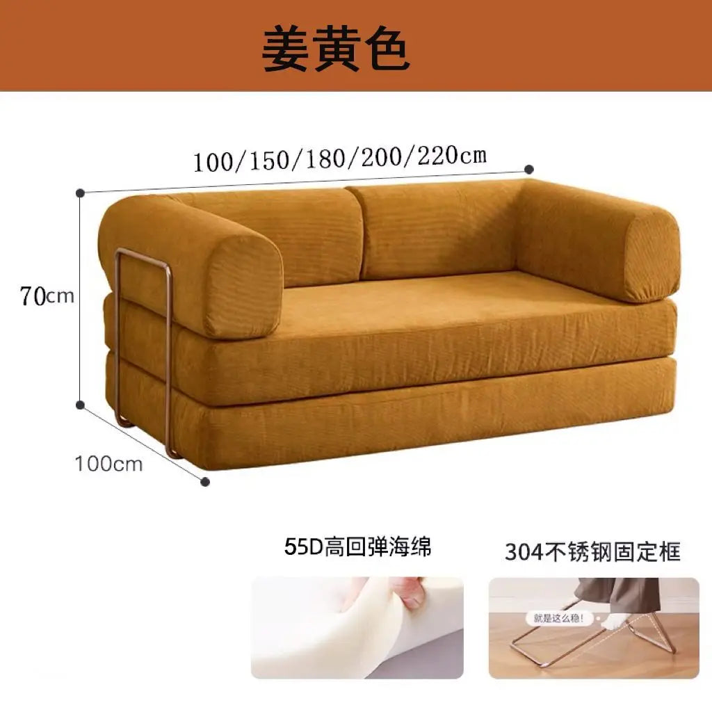 Italian Minimalist Retro High-End Corduroy Living Room Sofa, Compressed Sofa,Sofa Bed, Foldable, Washable, Customizable