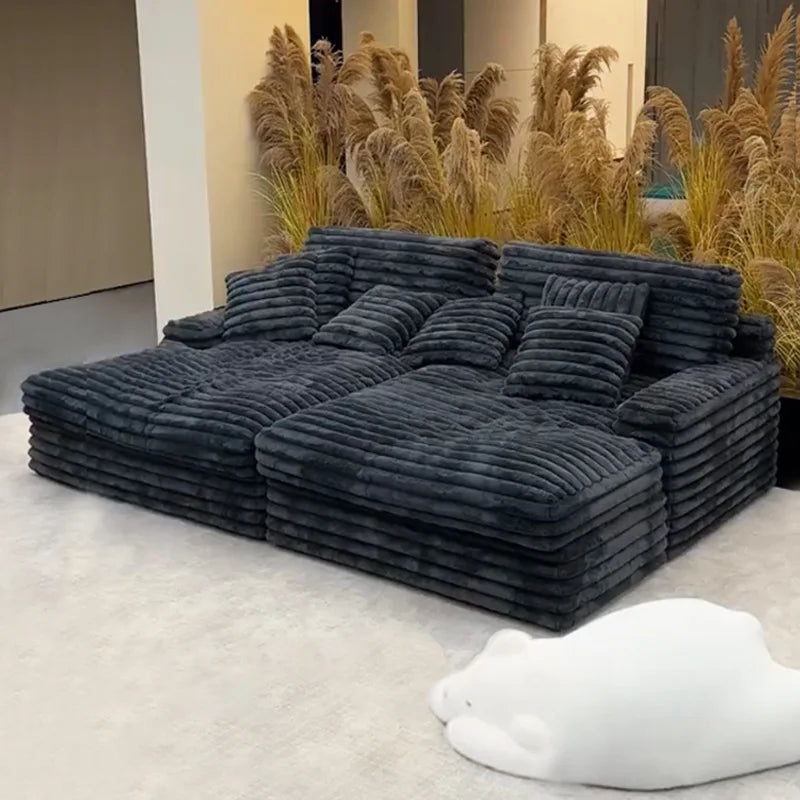 2025 New Vacuum Compression Shar Pei Dog Sofa Italian Minimalist Lazy Sofa Thick Striped Cloud Velvet Villa Large Sofa Bed