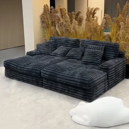 2025 New Vacuum Compression Shar Pei Dog Sofa Italian Minimalist Lazy Sofa Thick Striped Cloud Velvet Villa Large Sofa Bed