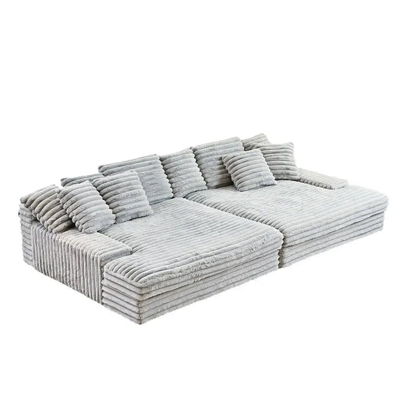 2025 New Vacuum Compression Shar Pei Dog Sofa Italian Minimalist Lazy Sofa Thick Striped Cloud Velvet Villa Large Sofa Bed